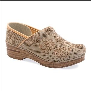 Dansko Tan Nubuck Sage Floral Leather Clog